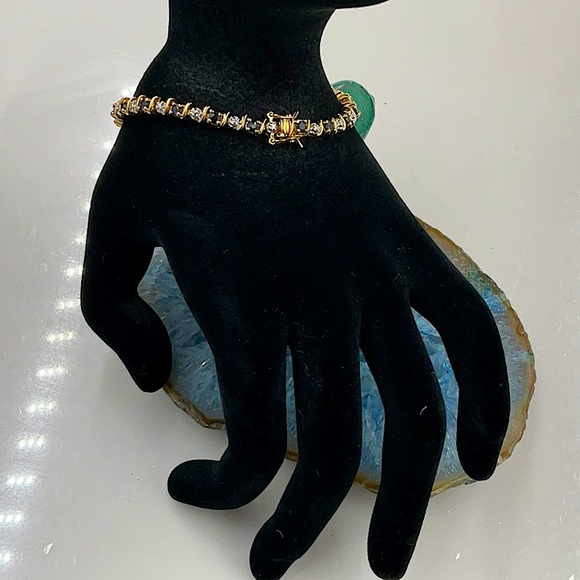 bracelet Jewelry - 7 1/2” 12KGoldOver Sterling Silver(925) Midnight Blue Sapphire&Diamond Bracelet